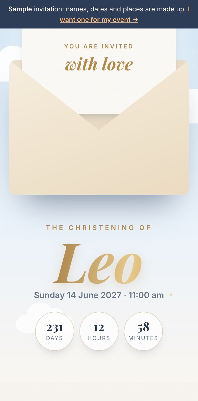 A sample digital invitation on a smartphone