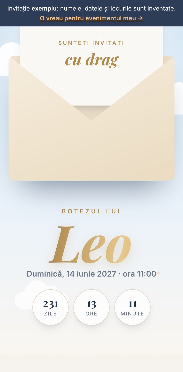Exemplu de invitație digitală pe telefon