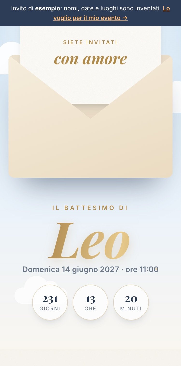 Un invito digitale di esempio visto da smartphone
